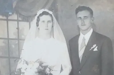 Antônio Páttaro e Maria Pascoalina Ferrari Páttaro no dia do casamento.